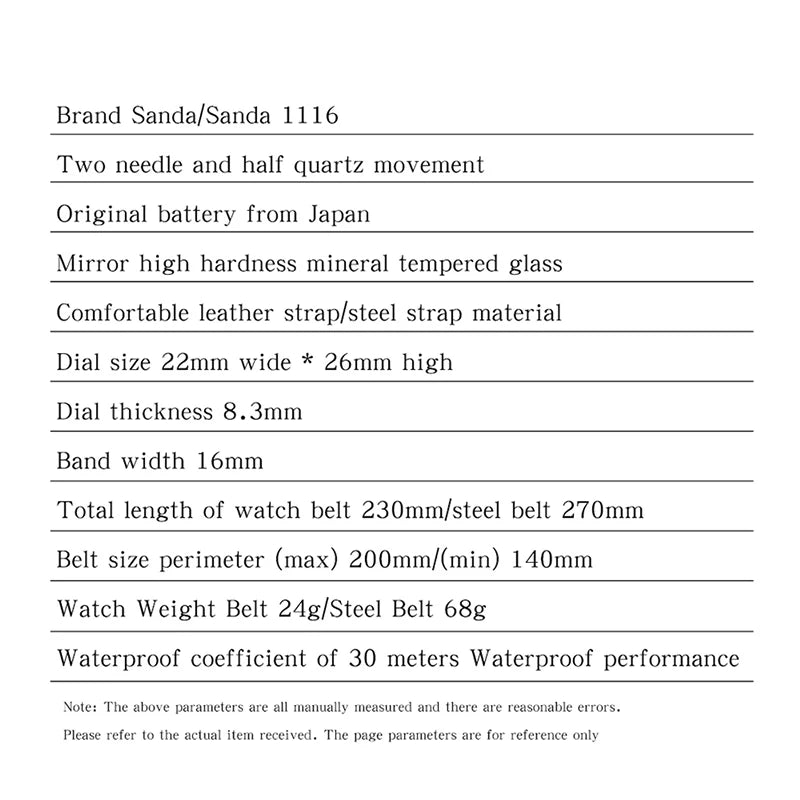 SANDA   Leather Quartz Movement Business