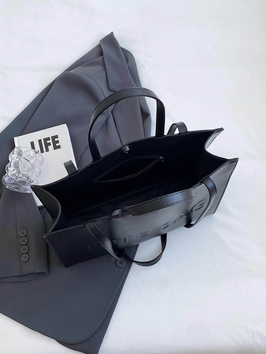 Large Capacity Fashionable Tote Bag With Letter Print Fashion Solid Color Simple Crossbody Bag Women Casual Handbag Shoulder Bag - Imbasat