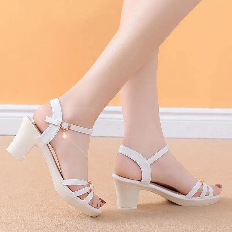 Fashion Wedge Sandals Dress For Women 2024 Comfortable Summer High Heels White Shoes Woman Rhinestones Shoes Size 40 - Imbasat