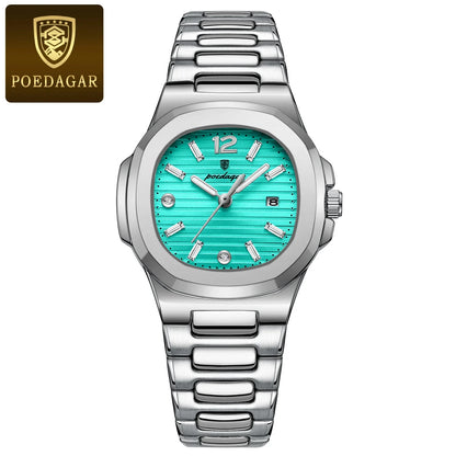 POEDAGAR Luxury Watch For Woman Square Ladies Quartz Watch Luminous Waterproof Date Women's Watches Dress Female Clock reloj+box