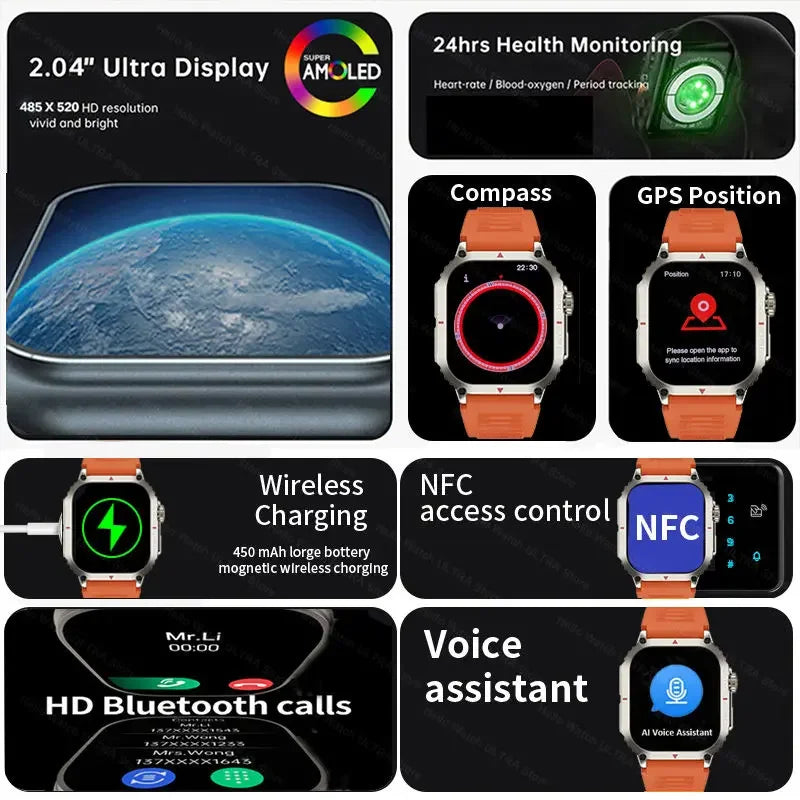 New Smartwatch 2025 Hello Watch 4 Plus ULTRA2 49mm AMOLED 4G ROM GPS ChatGPT NFC Compass Clock Bluetooth Call Sports Men Women