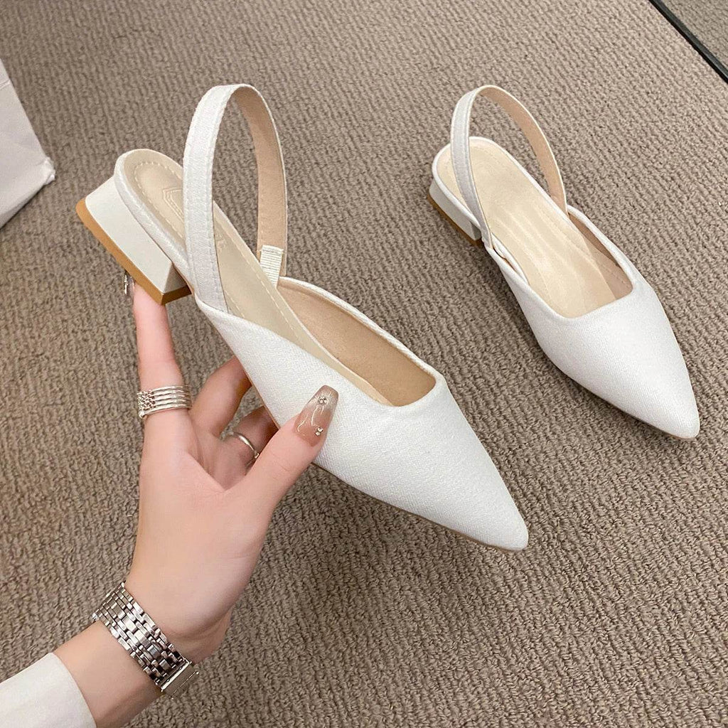 Summer Women New Sexy Retro Solid Color Heels PU Leather Shoes Outdoor Banquet Party Pointed Shoes Fashion Sandals Plus Size 42 - Imbasat