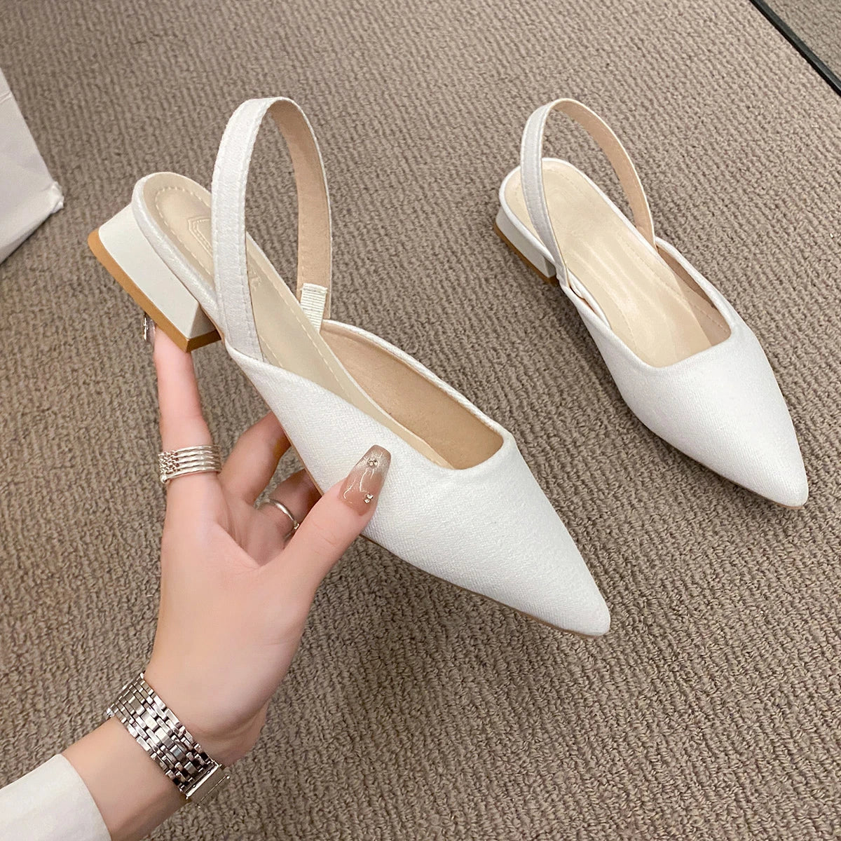 Summer Women New Sexy Retro Solid Color Heels PU Leather Shoes Outdoor Banquet Party Pointed Shoes Fashion Sandals Plus Size 42