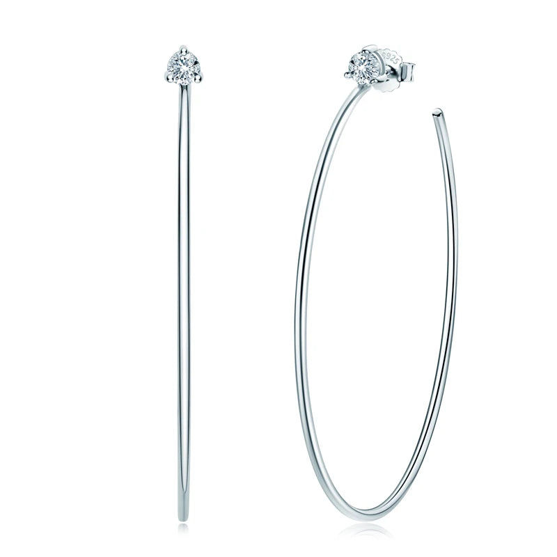 Anziw Korean 4.0mm Moissanite Large Big Hoop Earrings Silver 925