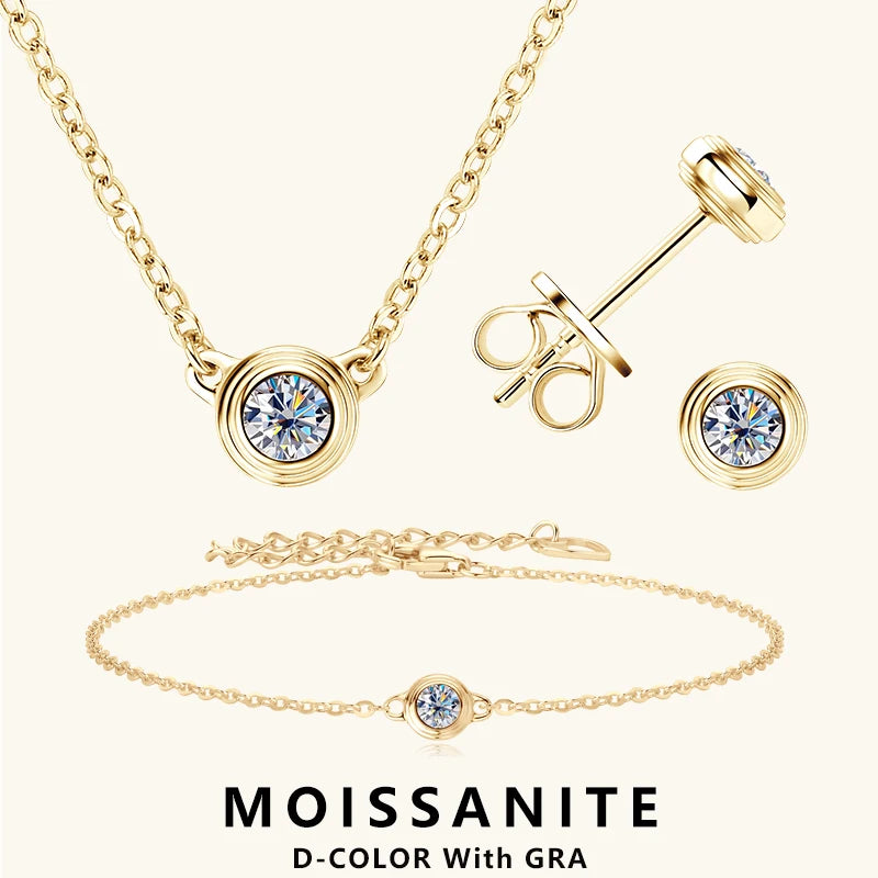 Lnngy 3mm 0.1ct Moissanite Diamond Necklace Bracelet Stud Earring