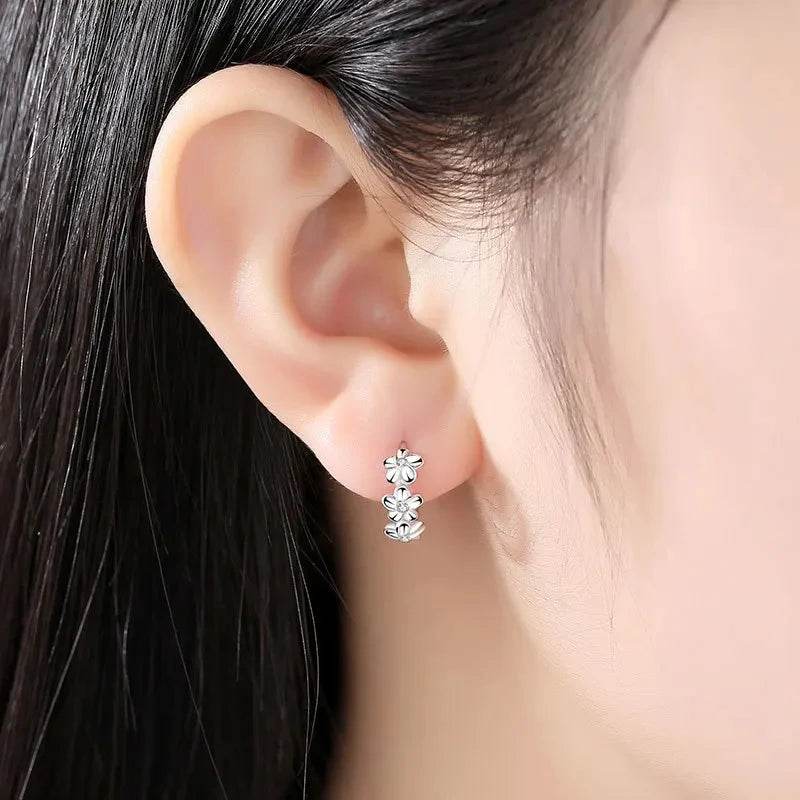 Top Sale 925 Sterling Silver Needle Earrings for Women's Wedding Fashion High Quality Jewelry Crystal Zircon Flower Cute Stud - Imbasat