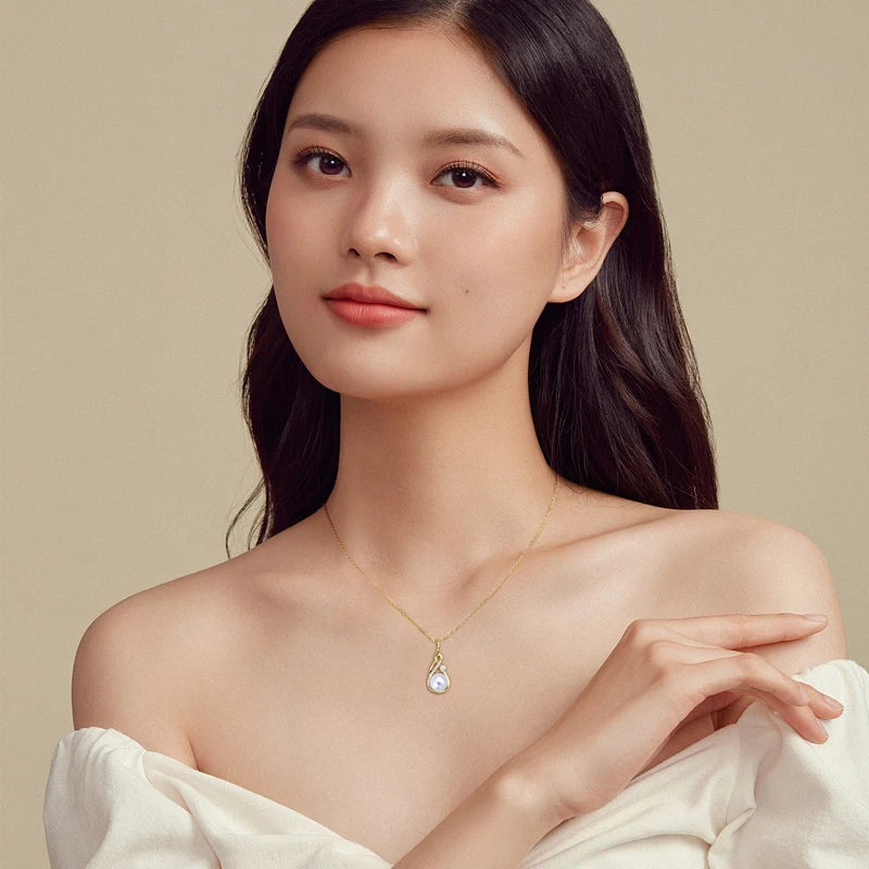 Anziw 10mm Black Pearl Moissanite Infinity Pendant Necklace Silver 925