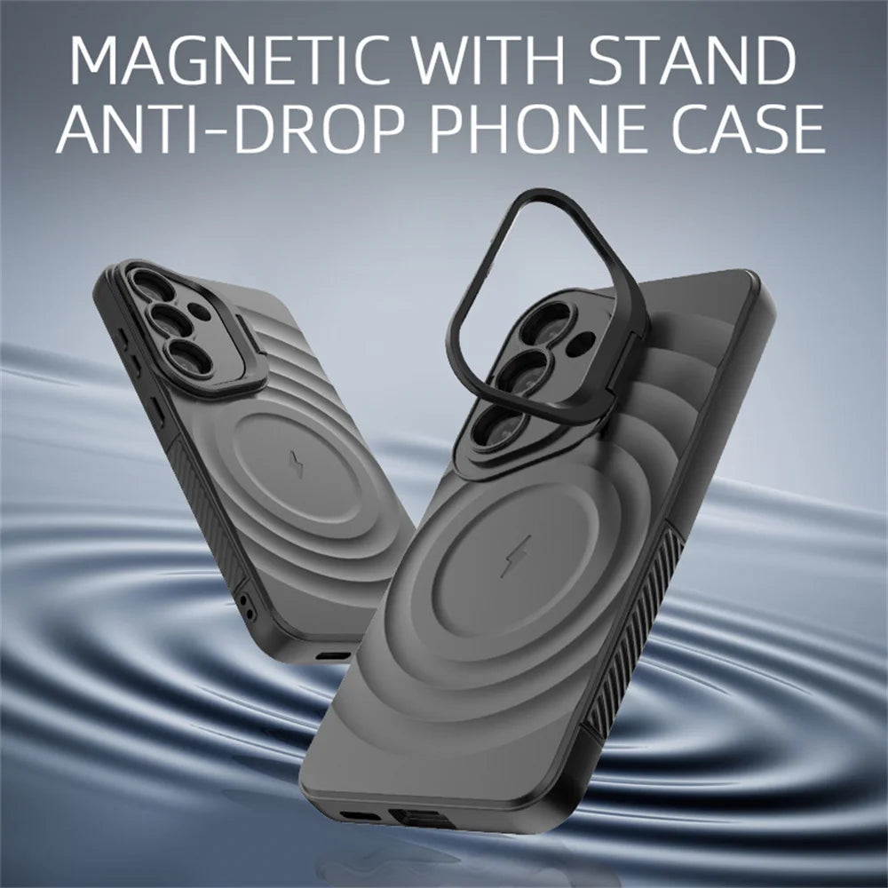 Invisible Lens Stand For Magsafe Magnetic Phone Case for Samsung S25 Ultra S25 Plus INS Round Water Ripple Soft Silicone Cover