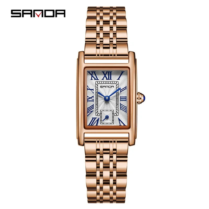 SANDA New Fashion Elegant Design Rectangle Dial Water Resistant Leather Quartz Movement Business Gift  Women Analog Wrist Watch