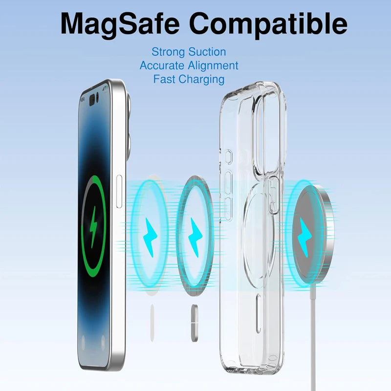 Magnetic Clear Case For APPLE iPhone 16 15 14 13 12 11 Pro Max Plus XS Max XR 7 8 SE2 Wireless Charging Compatible With Magsafe