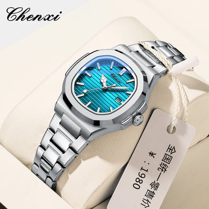 CHENXI 8222 New Ladies Watches Women Fashion Elegant Silver Stainless Steel Party Quartz Wristwatch Watch Gift Relogio Feminino