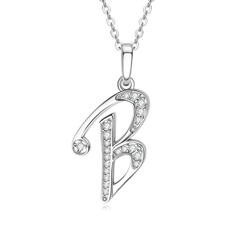 Anziw Name Necklace 26 Letter Initial Moissanite Pendant Real Silver 925