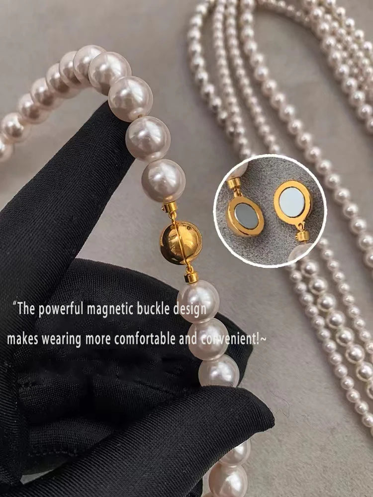 White Pearl Magnetic Round Buckle Beadeds