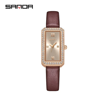 Sanda 1122 Trendy Design 2023 Hot Sale Rectangle Dial Waterproof Quartz Movement Business Women Analog Wrist Watch