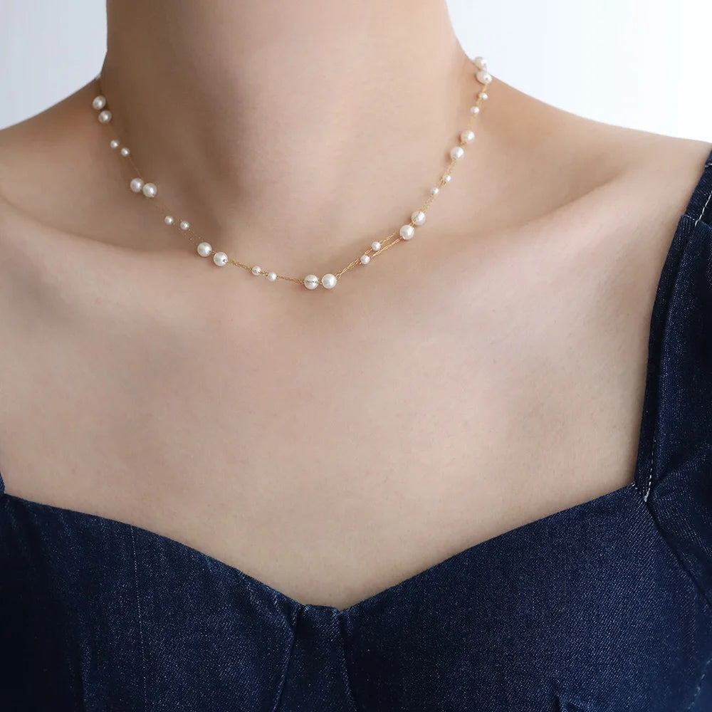 316l Stainless Steel Beautifully Temperament Pearl Chain Necklace