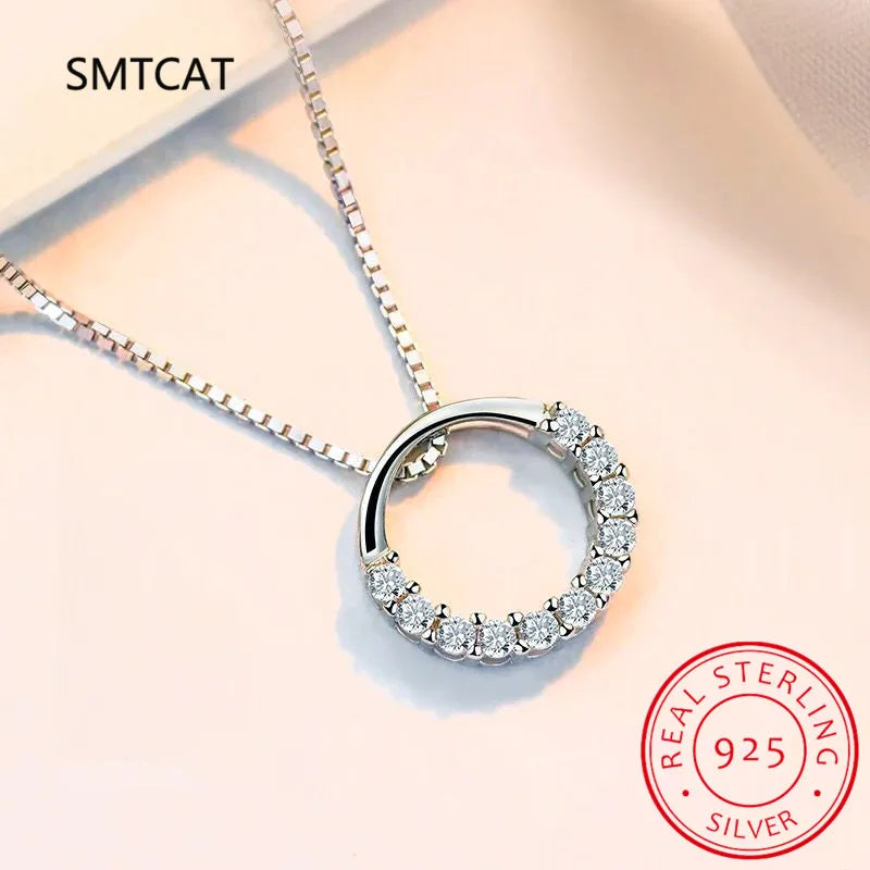 Moissanite Necklace Solid 925 Sterling Silver Diamond Circle Pendant Necklace