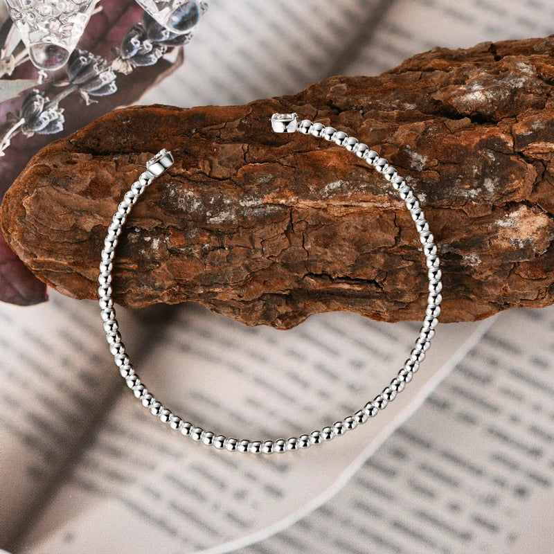 Anziw Solid Bangle Real 925 Silver 5mm 1ctw. D Color Bezel Round Moissanite Bracelet