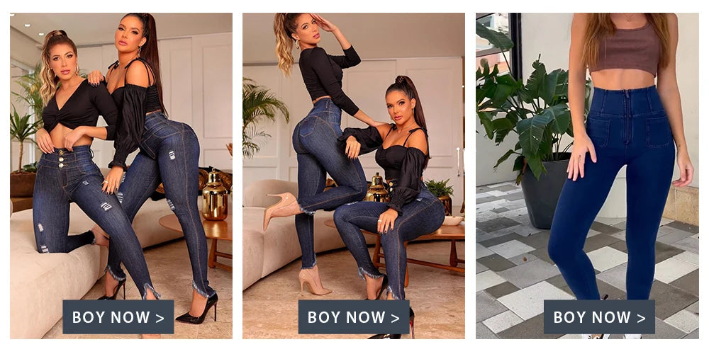 Skinny Jeans with Butt Lifting Effect High Waisted Shaping Pants