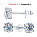 10K Solid Gold Stud Earrings Sparking 6.5mm 6mm 0.8-1CT D-E Moissanite