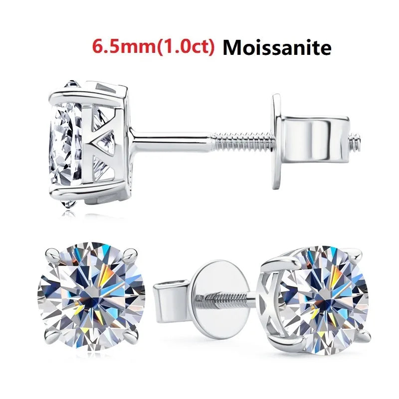 10K Solid Gold Stud Earrings Sparking 6.5mm 6mm 0.8-1CT D-E Moissanite