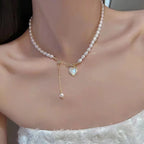 Vintage Zircon Flower Pearl Necklace