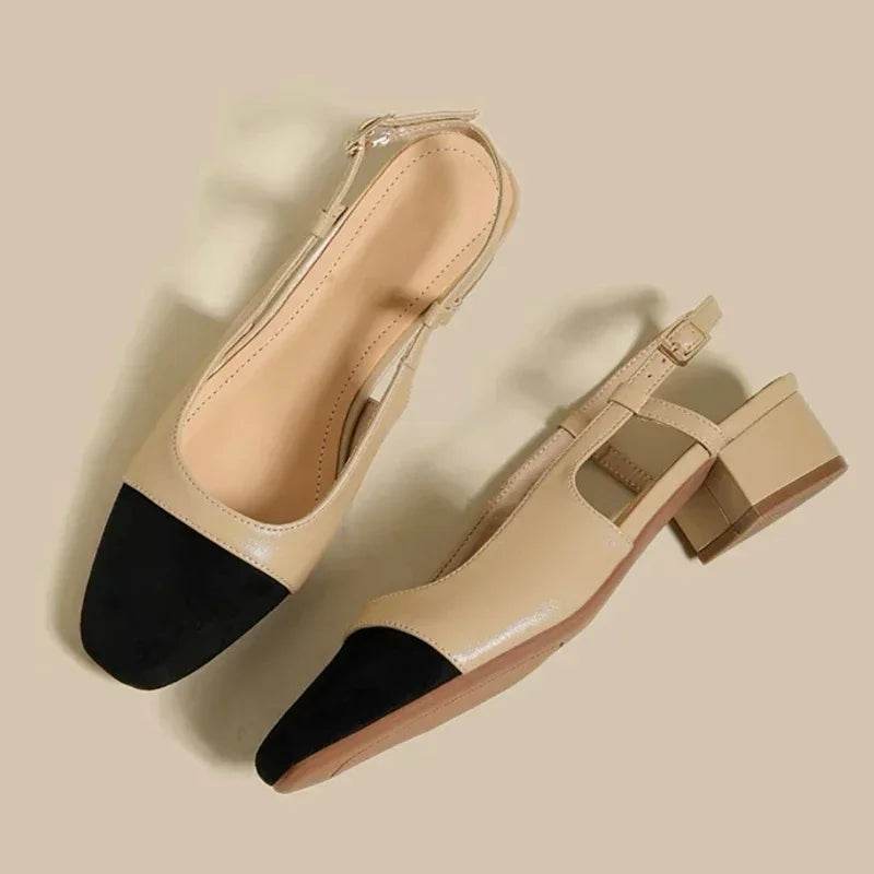 New 2025 Summer Women's Sandals Elegant Medium Heel Toe Mules Comfortable Office Women's Shoes Buckle Heels Dress Shoes - Imbasat