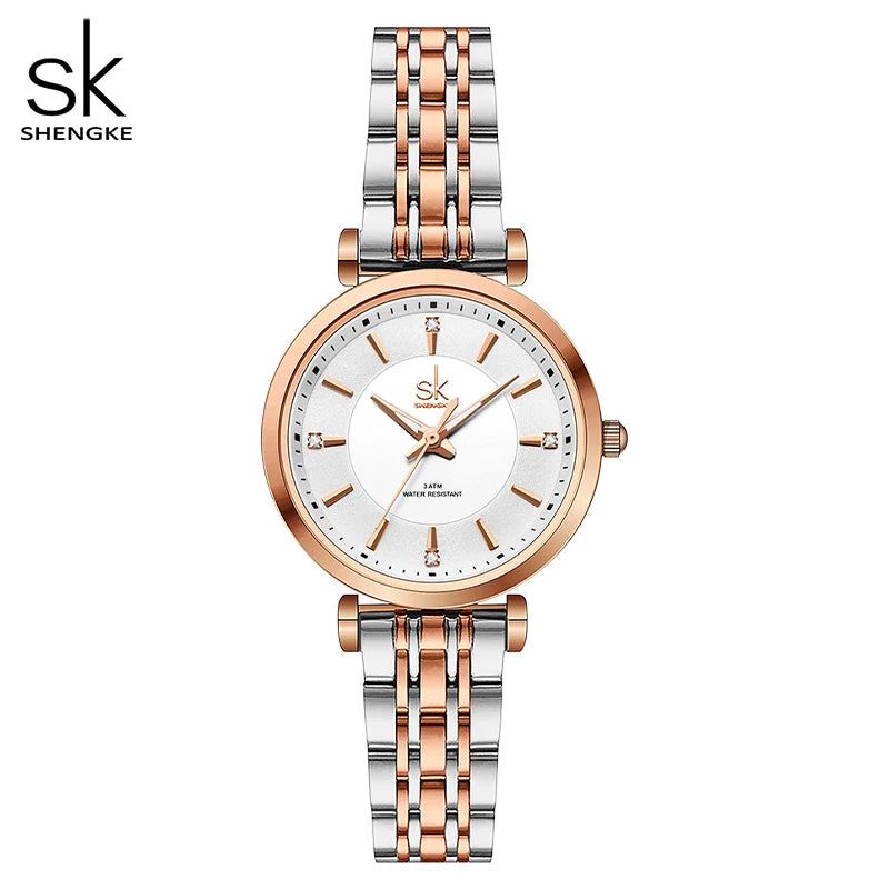 Relogio Feminino Shengke sk Fashion Women Watches Rose Golden Stainless Steel Woman's Quartz Wristwatches Ladies Colorful Clock