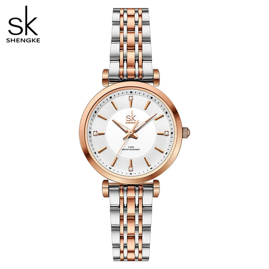 Relogio Feminino Shengke sk Fashion Women Watches Rose Golden Stainless Steel Woman's Quartz Wristwatches Ladies Colorful Clock