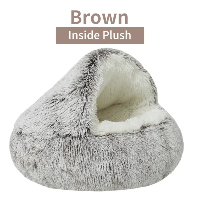 Winter Soft Plush Pet Bed with Cover Round Cat Bed Pet Mattress Warm Cat Dog Sleeping Nest Cave for Small Dogs Kitten 2 in 1