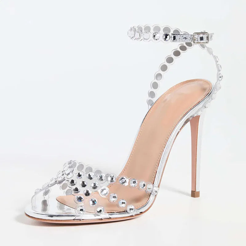 2023 New brand Sequined Crystal Women Sandals Sexy Spike High heels Gladiator sandals Summer Wedding Prom Shoes Sandalias Mujer