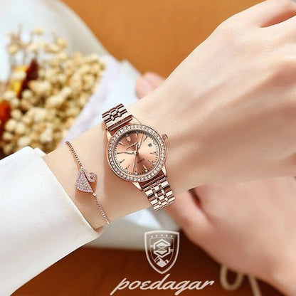 POEDAGAR Women's Watches Elegant Fashion Original Quartz Watch for Girl Diamond Bezel Waterproof Stainless Steel Luminous Date