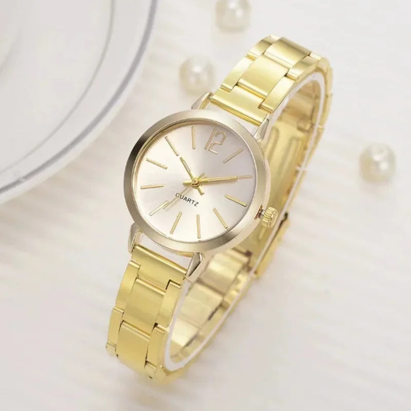 Fashion Gold Bracelet Quartz Wristwatch Luxury Watch for Women Simple Round Dial Stainless Students Ladies Watches Reloj Mujer