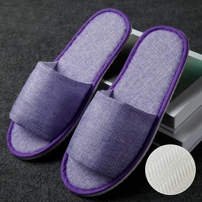 1 Pair Hotel Travel Slippers Cotton Linen Disposable Slippers Sanitary Home Guest Use Men Women Indoor Bedroom House Shoes