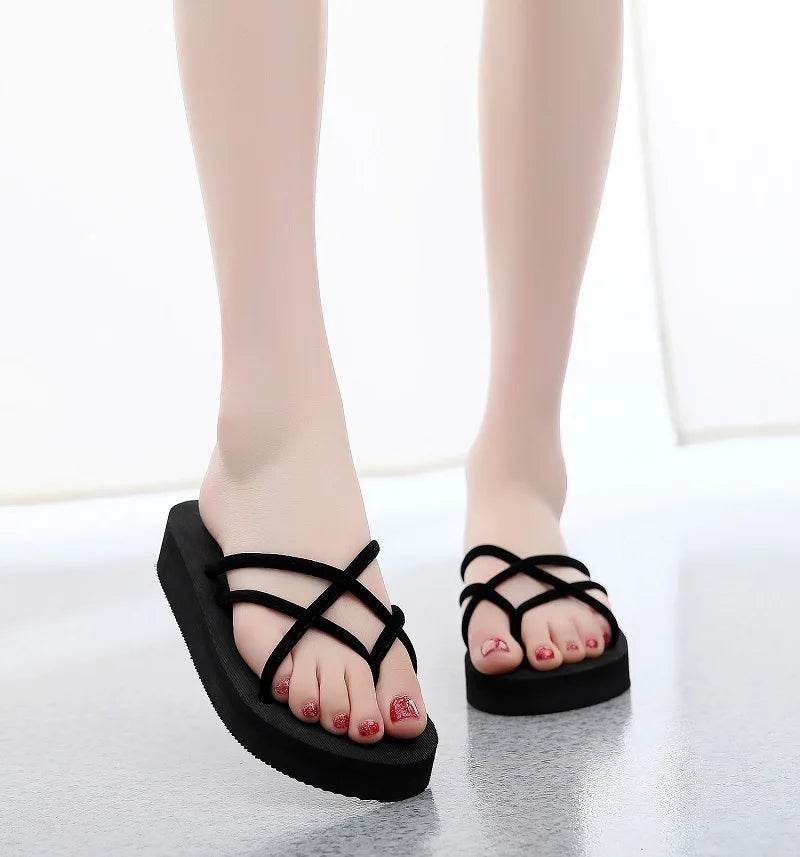 Summer Women Slippers Outdoor Light Weight Cool Shoes Indoor House Ladies Flat Flip-flop Black Non-slip Basic Home Sandals - Imbasat