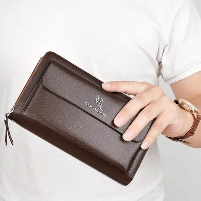 Leather Clutch Bag for Man Zipper Wallet Passcard Fashion Luxury Handbag Square Card Holder Phone Pouch Hand Porter Bag Male - Imbasat