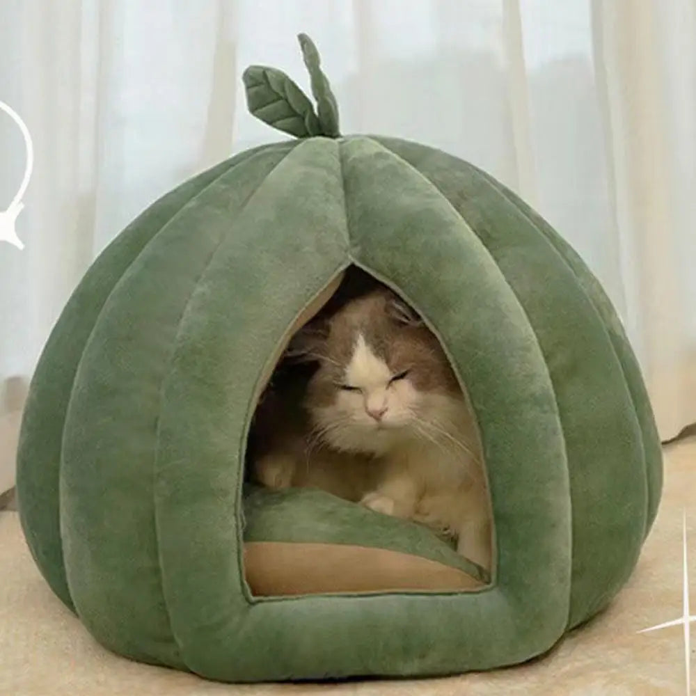 Pumpkin Cat Bed Deep Sleep Comfort House Enclosed