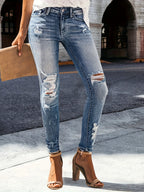 High waist hip stretch slim fit all-matching nine-point jeans