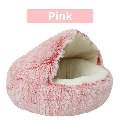 Winter Soft Plush Pet Bed with Cover Round Cat Bed Pet Mattress Warm Cat Dog Sleeping Nest Cave for Small Dogs Kitten 2 in 1