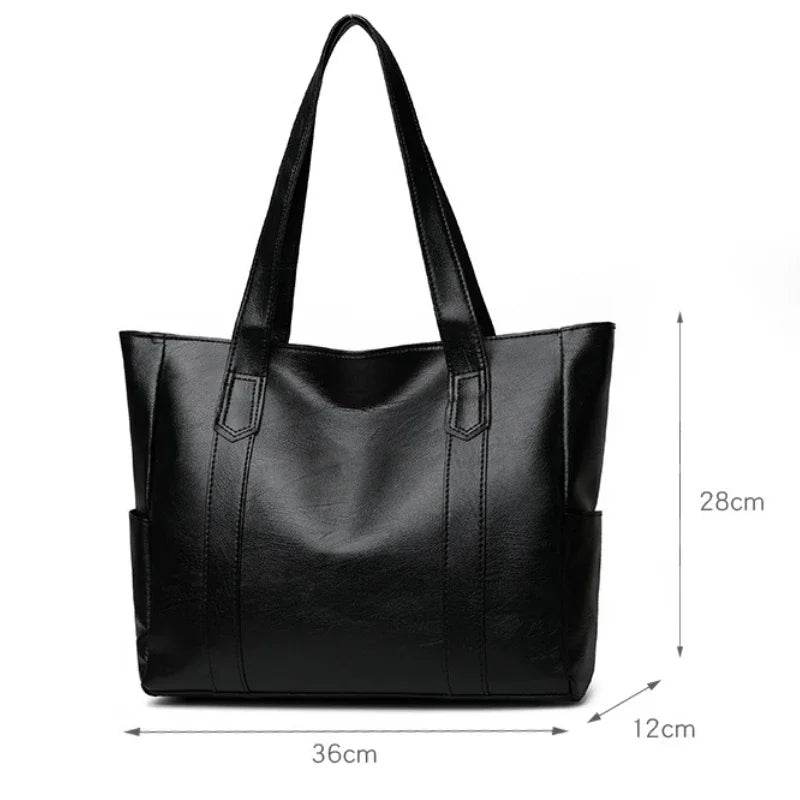 TRAVEASY 2024 Casual PU Leather Large Capacity Tote Bags for Women Fashion Solid Color Zipper Female Shoulder Bag Ladies Handbag - Imbasat