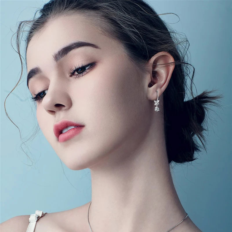 925 Silver 5mm Round Moissanite Four-leaf Earrings