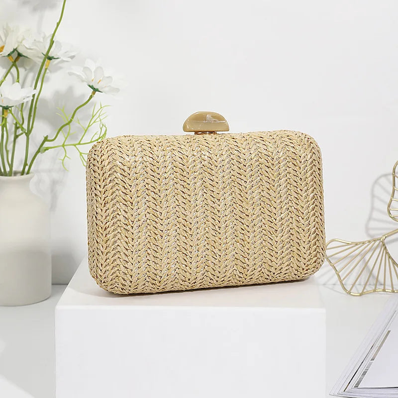 Weave Straw Evening Clutch Bags for Women Summer Party Fashion Shoulder Bags Luxury Purse Hadbags Wedding Bridal Clutches Sac