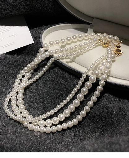 Girl’s Imitation White Pearl Magnetic Round Buckle Beadeds Chain Necklace 2024 New Collarbone Chain Elegant Jewelry for Women