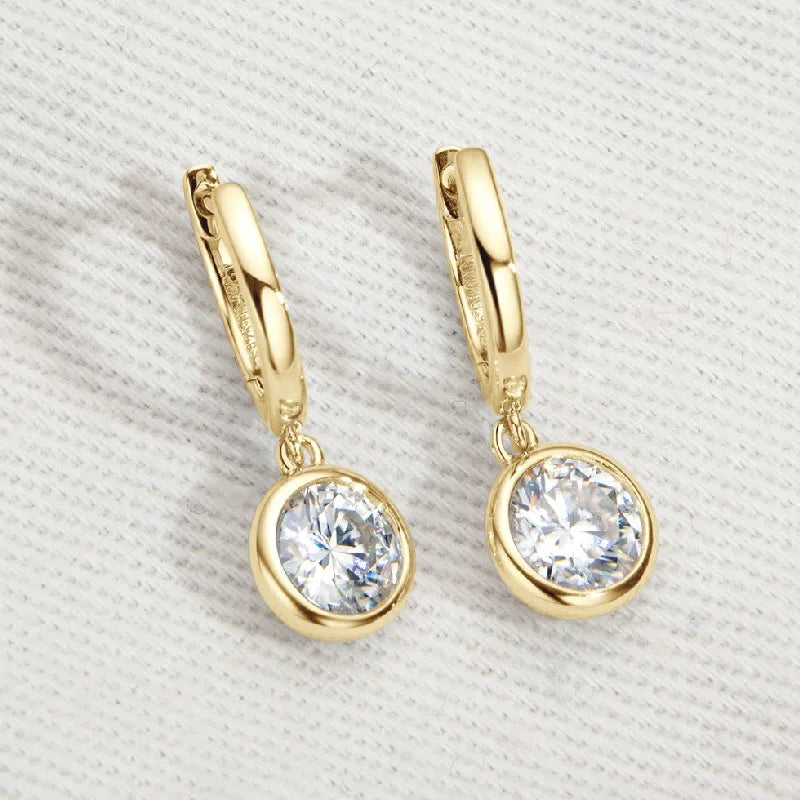 Gold Hoop Earrings Genuine 925 Silver 1CT 2CT Moissanite
