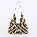 Women Straw Tote Bag Large Capacity Vintage Vacation Shoulder Bag Everything Casual Handbag Designer Hollow Summer Beach Bag - Imbasat