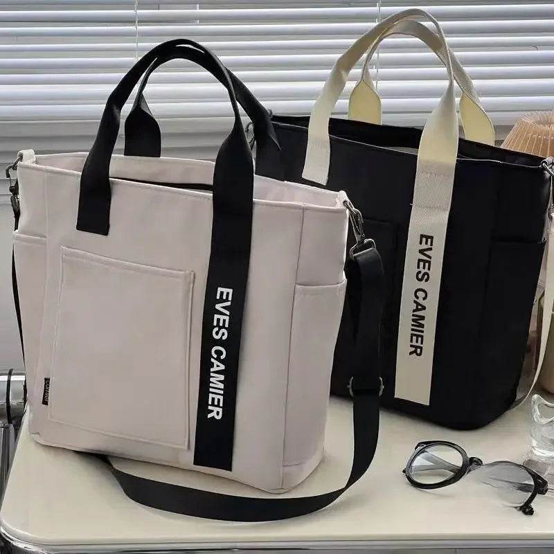 2024 New Casual Tote Large Capacity Shoulder Bag Nylon Waterproof Canvas Handbag Simple Fashion Messenger Bags For Schoolgirl - Imbasat