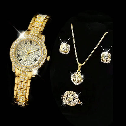 Luxury Women Gold Watch Fashion Ladies Quartz Diamond Wristwatch Elegant Female Bracelet Watches Set Reloj Mujer