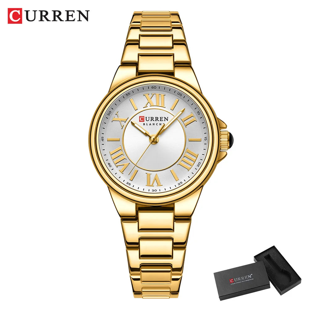 CURREN Romantic Charm Women's Wristwatches Fashion Design Thin Quartz Watch with Luminous Hands Stainless Steel Bracelet