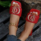 Women Luxury Decor Weave Design Flat Sandals Fashion Open-toe Vacation Casual Slides Party Sexy Elegant Office-Ladies New Shoes - Imbasat