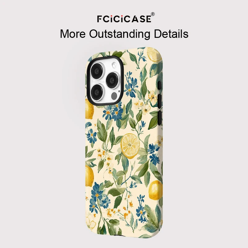 Flower Leaves Lemon iPhone Case Acrylic TPU Magnetic Shockproof