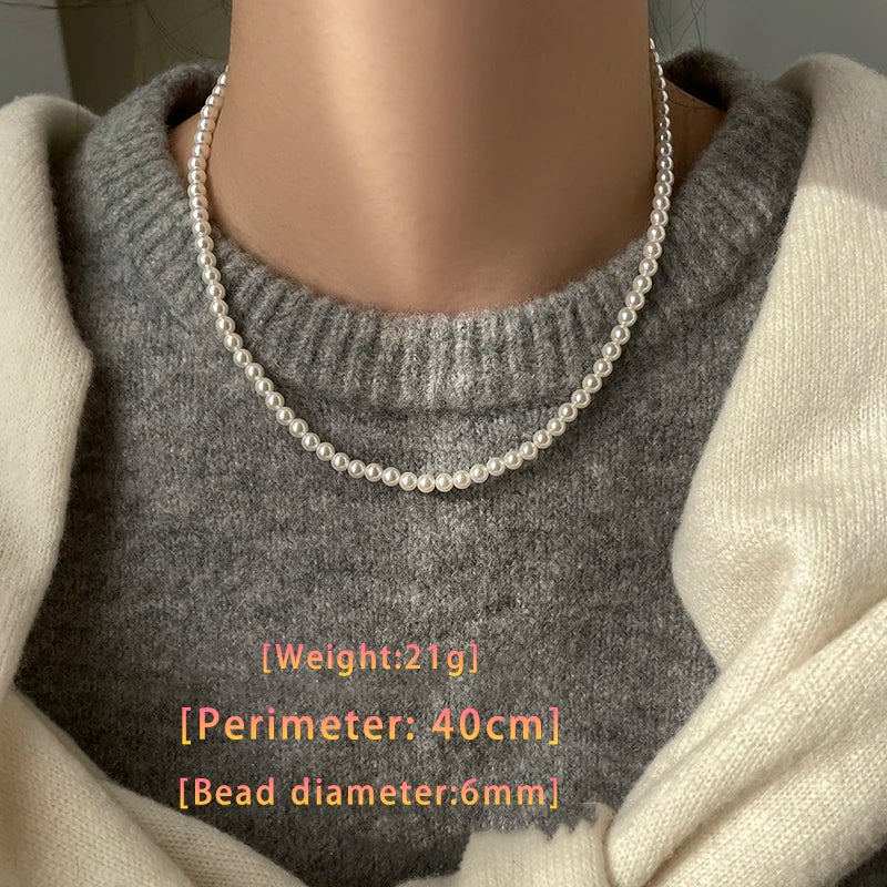 Girl’s Imitation White Pearl Magnetic Round Buckle Beadeds Chain Necklace 2024 New Collarbone Chain Elegant Jewelry for Women